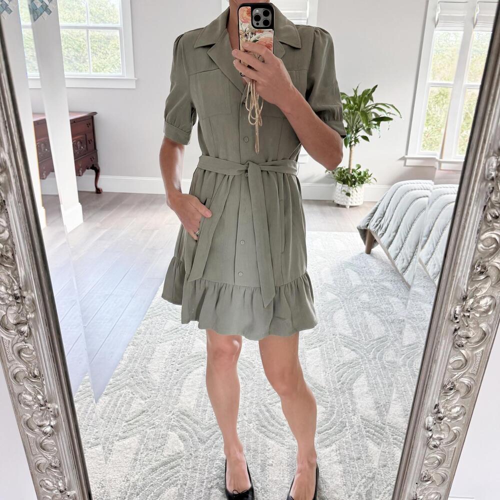 PAIGE Sage Green Teared and Belted Dress Size S - Picture 1 of 7